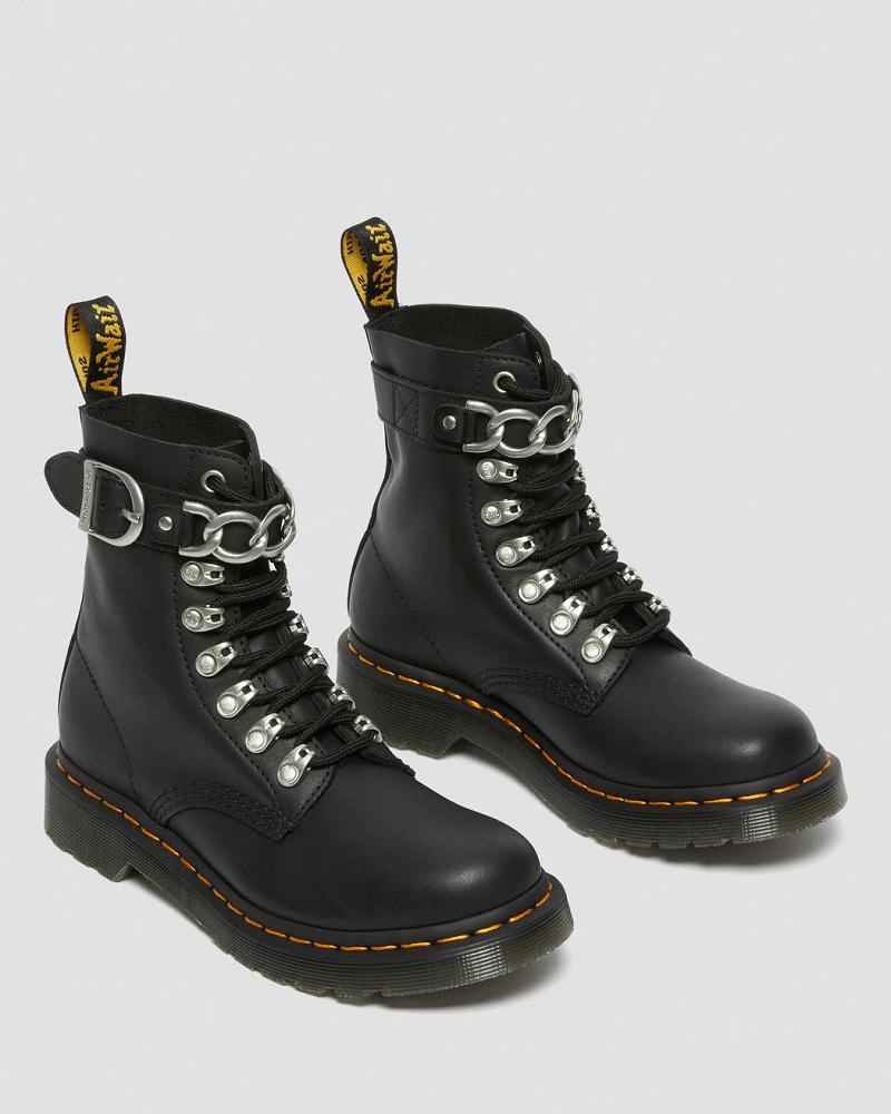 Dr Martens 1460 Pascal Chain Leren Veterlaarzen Dames Zwart | NL 594JPQ